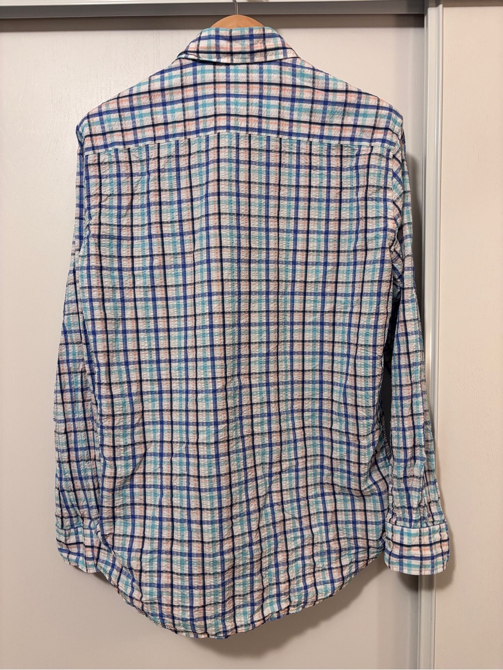 Mens Seersucker Plaid Button Down Shirt Size L Long Sleeve Ivy Style Preppy - Picture 2 of 11